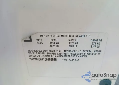 2006 Chevrolet Impala Lt из США, поврежденный, VIN 2G1WC581169168636